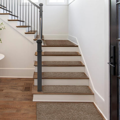 PURE ERA Bullnose Carpet Stair Treads Set Tape Free Non-Slip Indoor Stair Protectors Pet Friendly Rugs Covers Soft Skid Resistant Washable Reusable 9.5" x 30"(14 Pieces,Cream Gray)