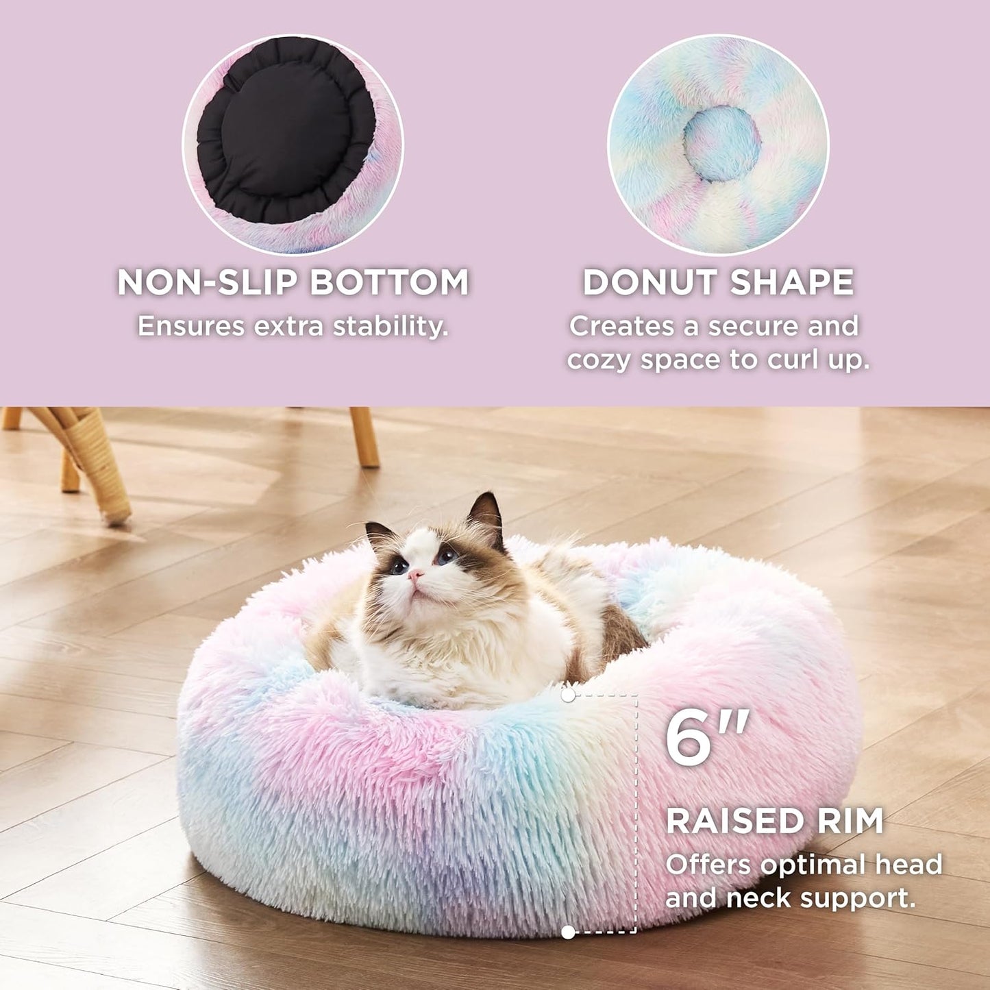 Bedsure Calming Dog Bed Medium Size Dog - Donut Washable Medium Pet Bed, 30 inches Anti-Slip Round Fluffy Plush Faux Fur Cat Bed, Fits up to 45 lbs Pets, Camel