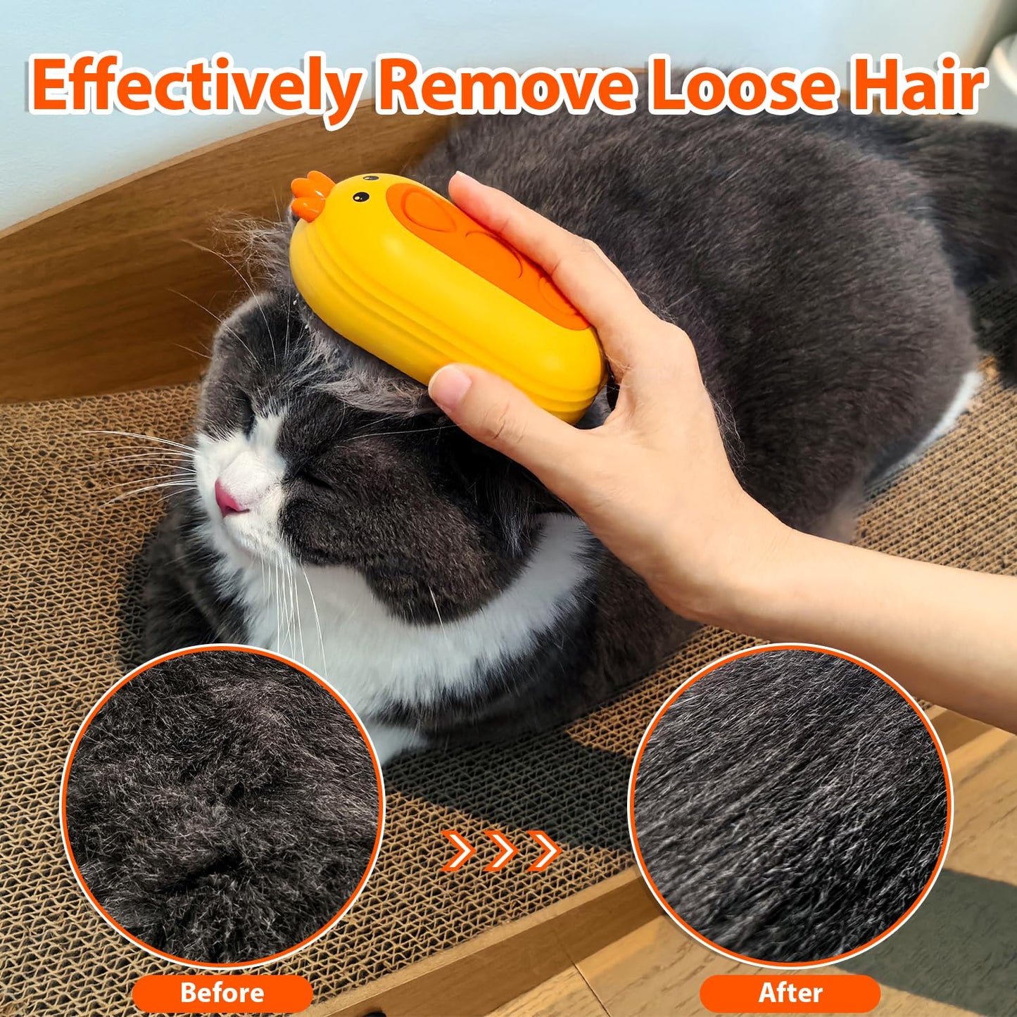 Double-Sided Pet Deshedding Dematting Comb & Steam Brush with 2 Spray Levels, Extra-Wide Detangling Undercoat Rake for Long-Hair Dogs & Cats Matted Fur, Knots, Rechargeable Grooming & Massage Tool