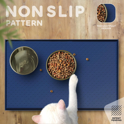 Dog Food Mat - Raised Edges Dogs Mat for Food and Water Prevent Spill, Waterproof Cat Food Mats Protect Floors, Easy Clean Dog Bowl Mats for Food and Water, Silicone Pet Feeding Placemats