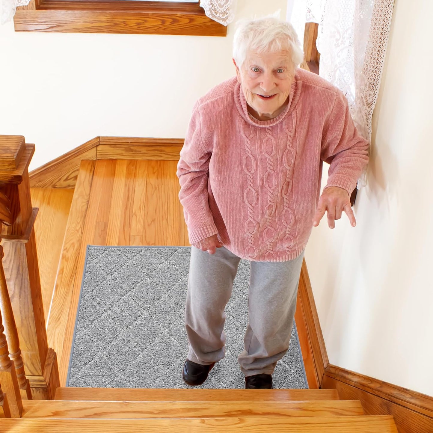 COSY HOMEER Edging Stair Treads Non-Slip Carpet Mat 28inX9in Indoor Stair Runners for Wooden Steps, Edging Stair Rugs for Kids and Dogs, 100% Polyester TPE Backing (7pc, Beige)