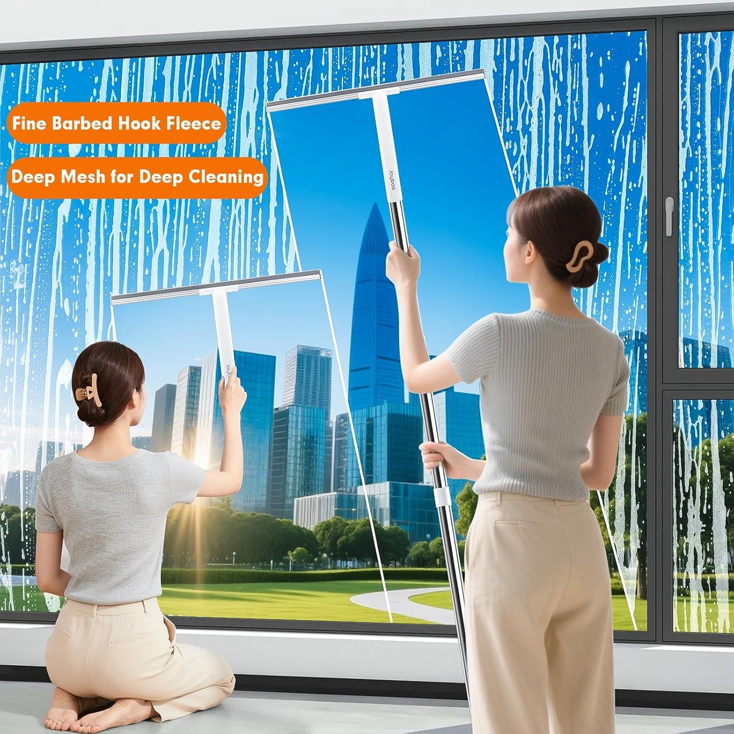 Rubber Squeegee Broom for Floor,62" Long Handle Window Squeegee, Silicone Pet Hair Remover,Magic Squeegee Broom for Indoor Cleaning,Cleans Glass, Hair, fine dust, Liquids, Suitable Smooth Floors, Rugs