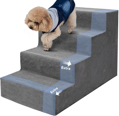 Niubya Dog Stairs for Small Dogs and Cats,18'H Non-Slip Bottom Pet Steps for High Beds and Couch,Extra Wide High-Density Foam Pet Stairs Grey,4 Steps
