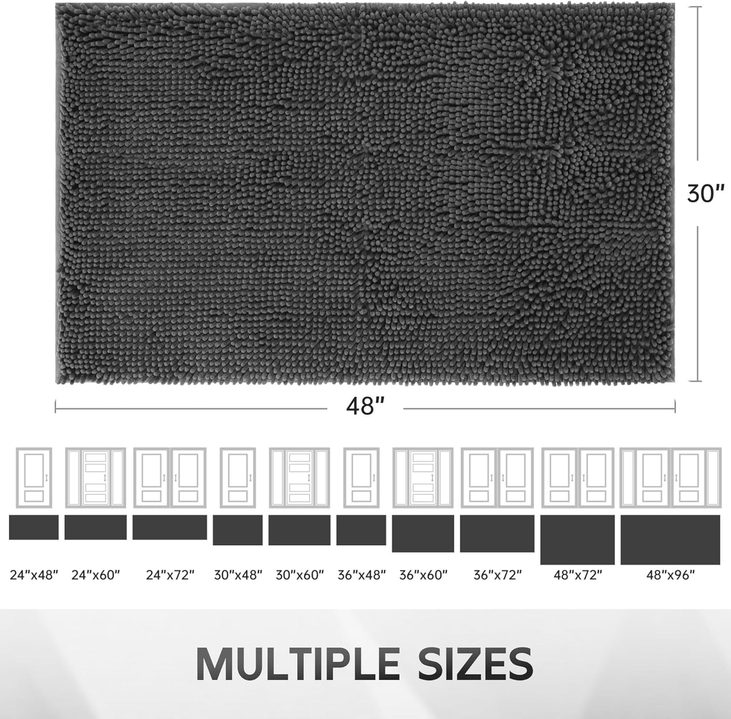 Ultra Absorbent Dog Door Mat for Muddy Paws, 60" x 36" Chenille Mud Mat for Dogs, Quick Dry, Trap Dirt Non-Slip Machine Washable Entry Rug for Indoor Outdoor Entrance, Dark Grey