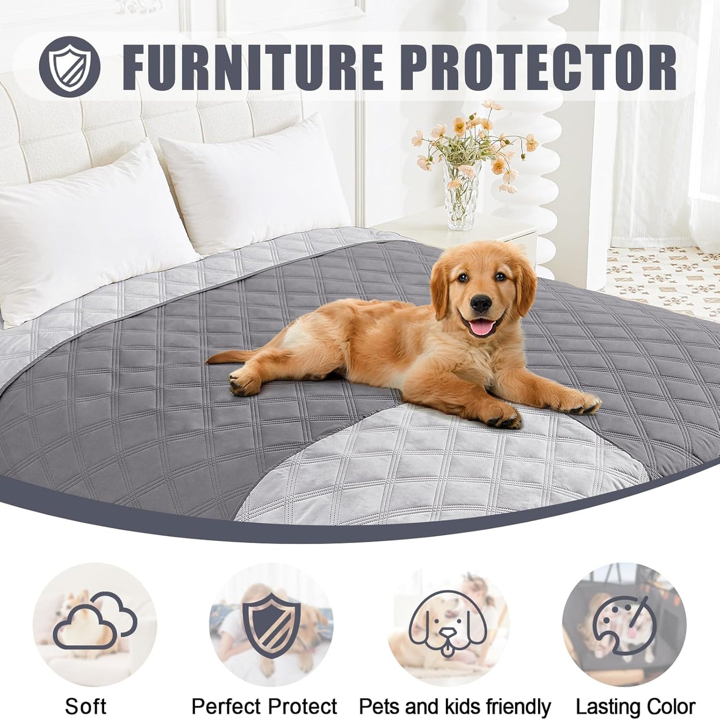 Smiry Waterproof Dog Bed Cover Blanket 30x70, Soft Reversible Pet Blanket, Washable Leakproof Cats Dogs Couch Cover for Sofa, Couch, Furniture, Grey/Dark Grey