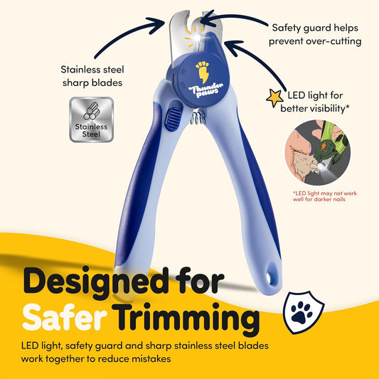 LED Dog Nail Clippers with Light, Trimmers with Protective Guard, Quick Sensor, Safety Lock and Nail File - Suitable for Large and Small Dogs & Cats (Yellow, LED)