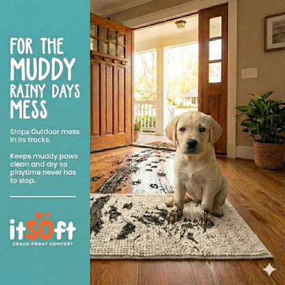 Dog Rugs for Muddy Paws 22x14 | Cleaner Mud Free Floors | Muddy Dogs Mats for Indoor, Dog Mat for Muddy Paws Door Mat Washable, Absorbent Chenille Mud Rug Paw Matt w/ Non Slip Backing, Charcoal Grey