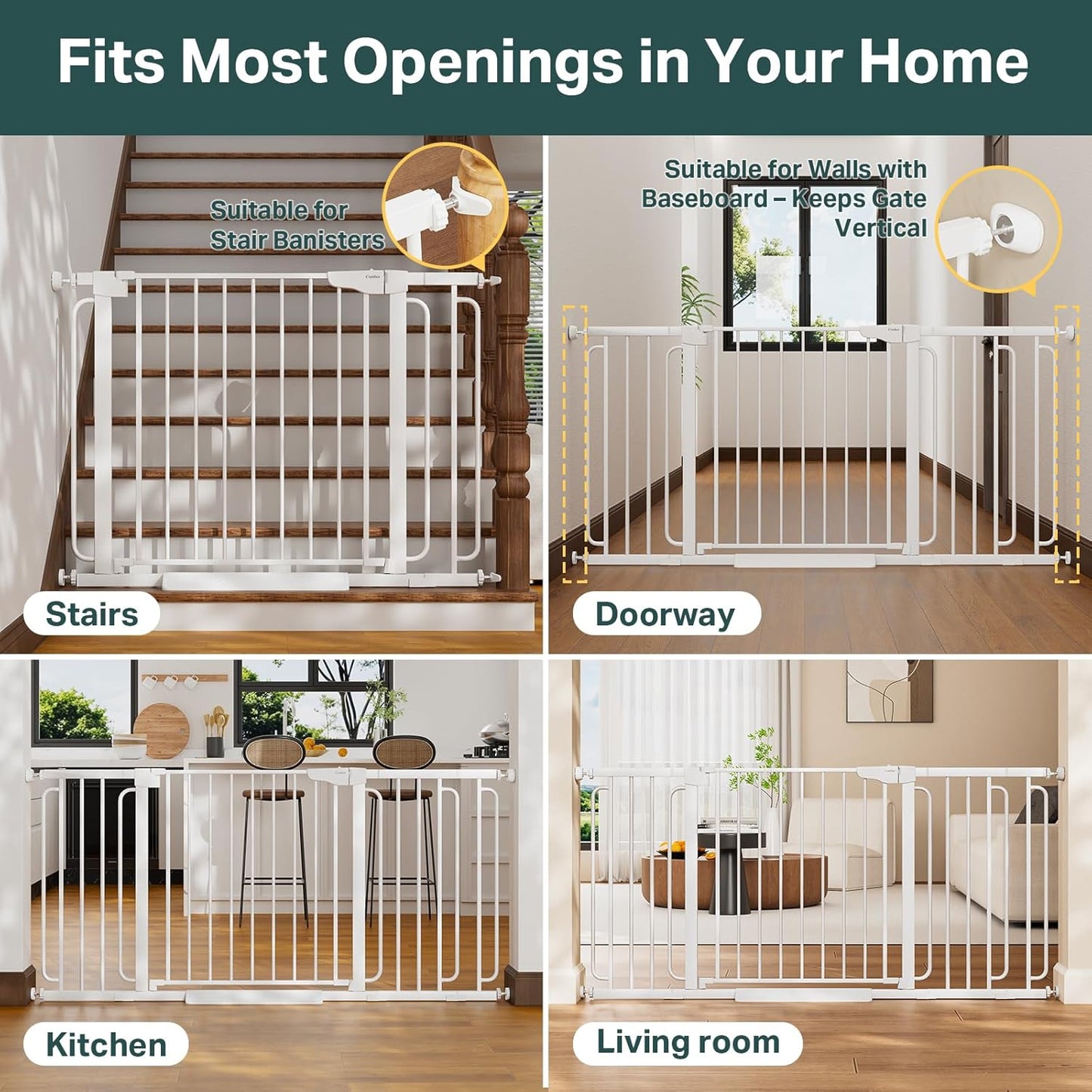 Cumbor 36.6-64" Extra Wide Baby Gate for Stairs, Dog Gates for Doorways, Auto-Close Pet Gate Indoor, Pressure Mounted Walk Through Safety Child Gate for Kids Toddler, Tall Pet Puppy Fence Gate, Brown