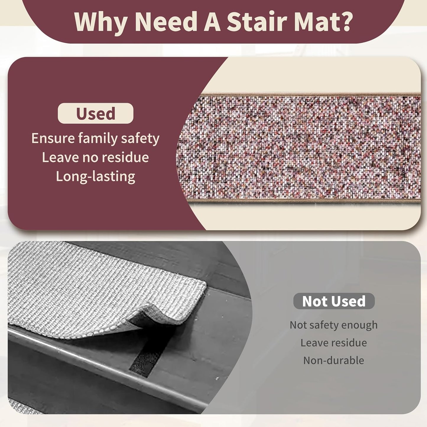 Non-Slip Stair Treads for Wooden Steps 15pcs,8"x30" Stair Carpet Treads for Indoor Use,Peel and Stick Stair Runners,Washable Reusable Adhesive Backing,Pet-Friendly Stair Capet for Kids,Elders,Dogs