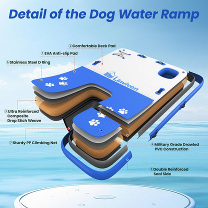 Inflatable Dog Boat Ramp for Dogs Up to 240 lbs, Inflatable Dock Floating Platform with Anti-Slip EVA Foam Safe & Easy Water Access, Dog Ramp for Boat, Pools, Lakes, Boats, Docks, Green