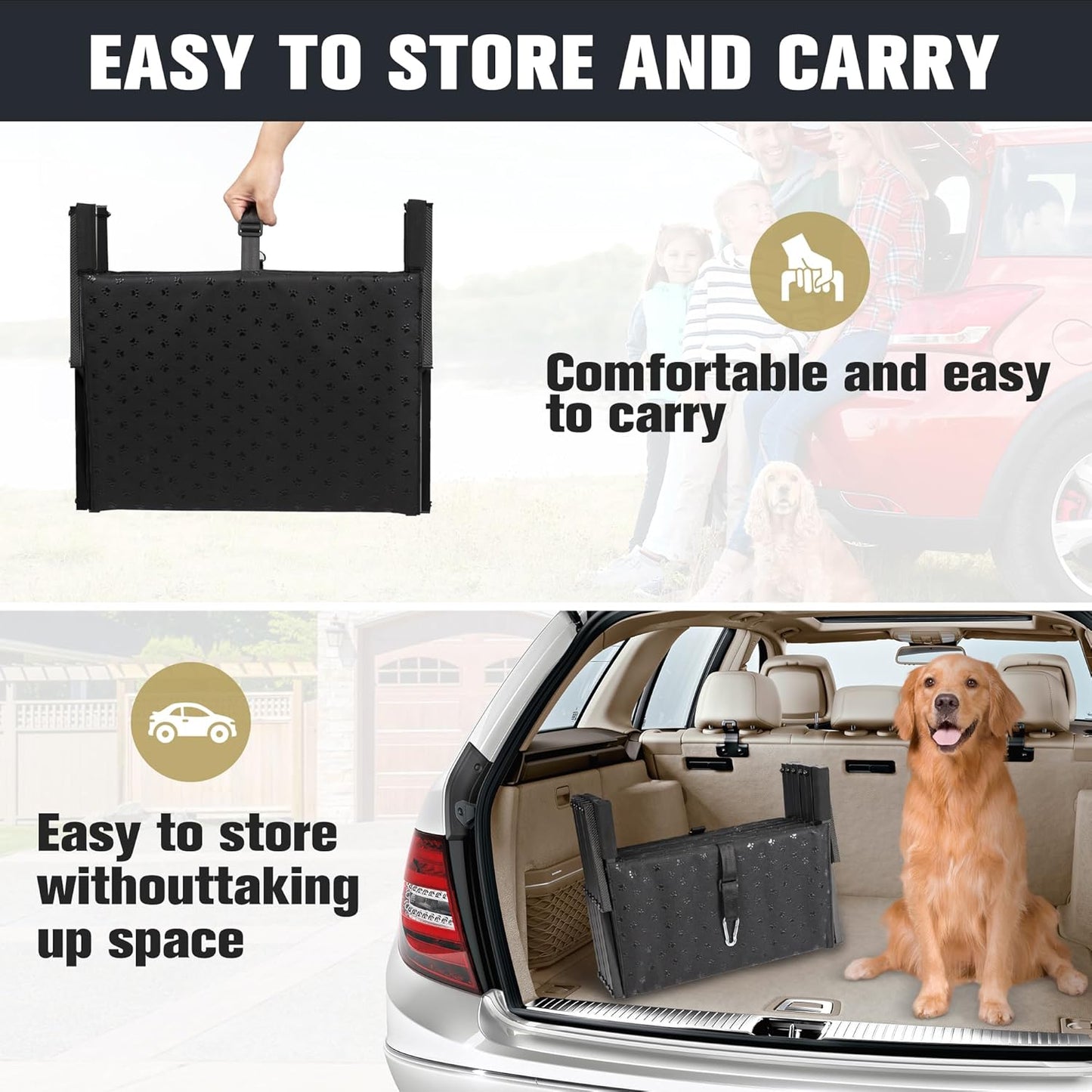 Dog Stairs for Car - Foldable Dog Ramps for Large Dogs with Non Slip Surface, Portable Dog Steps for Cars and SUV, Truck, Support Up to 200 Lbs