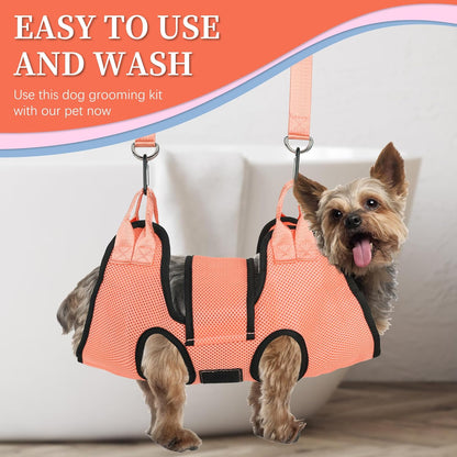 PatiencET Dog Grooming Hammock, Pet Grooming Hammock for Cats & Dogs with Security Strap, Dog Sling for Nail Trimming with Nail Clippers/Trimmer, Nail File, Pet Comb(Pink S)