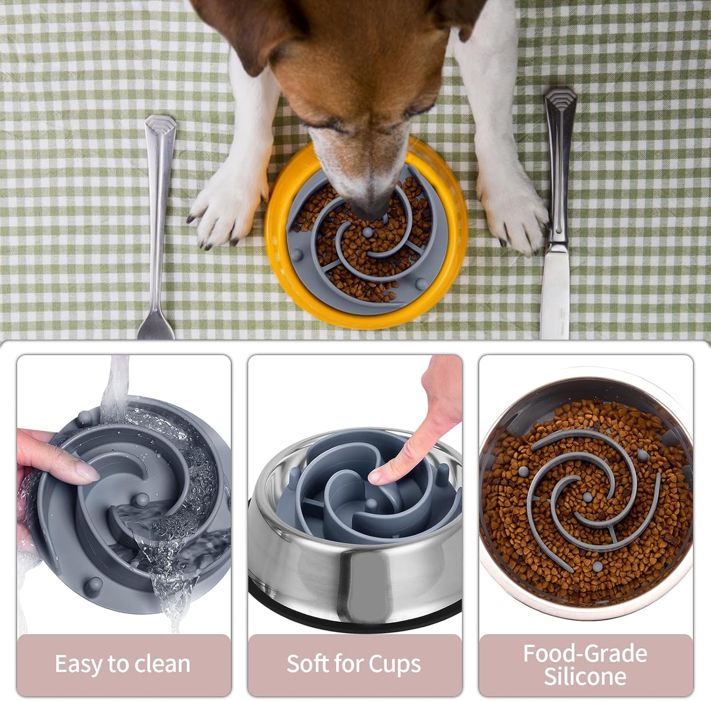Slow Feeder Dog Bowls Insert, Bestalk Soft Silicone Slow Eating Feeder Insert with Suction Cups for Small, Medium and Large Dogs, Fit into Basic and Elevated Dog Bowls, Dark Blue