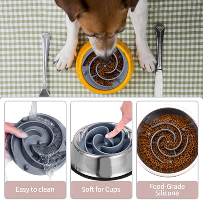 Slow Feeder Dog Bowls Insert, Bestalk Soft Silicone Slow Eating Feeder Insert with Suction Cups for Small, Medium and Large Dogs, Fit into Basic and Elevated Dog Bowls, Dark Blue