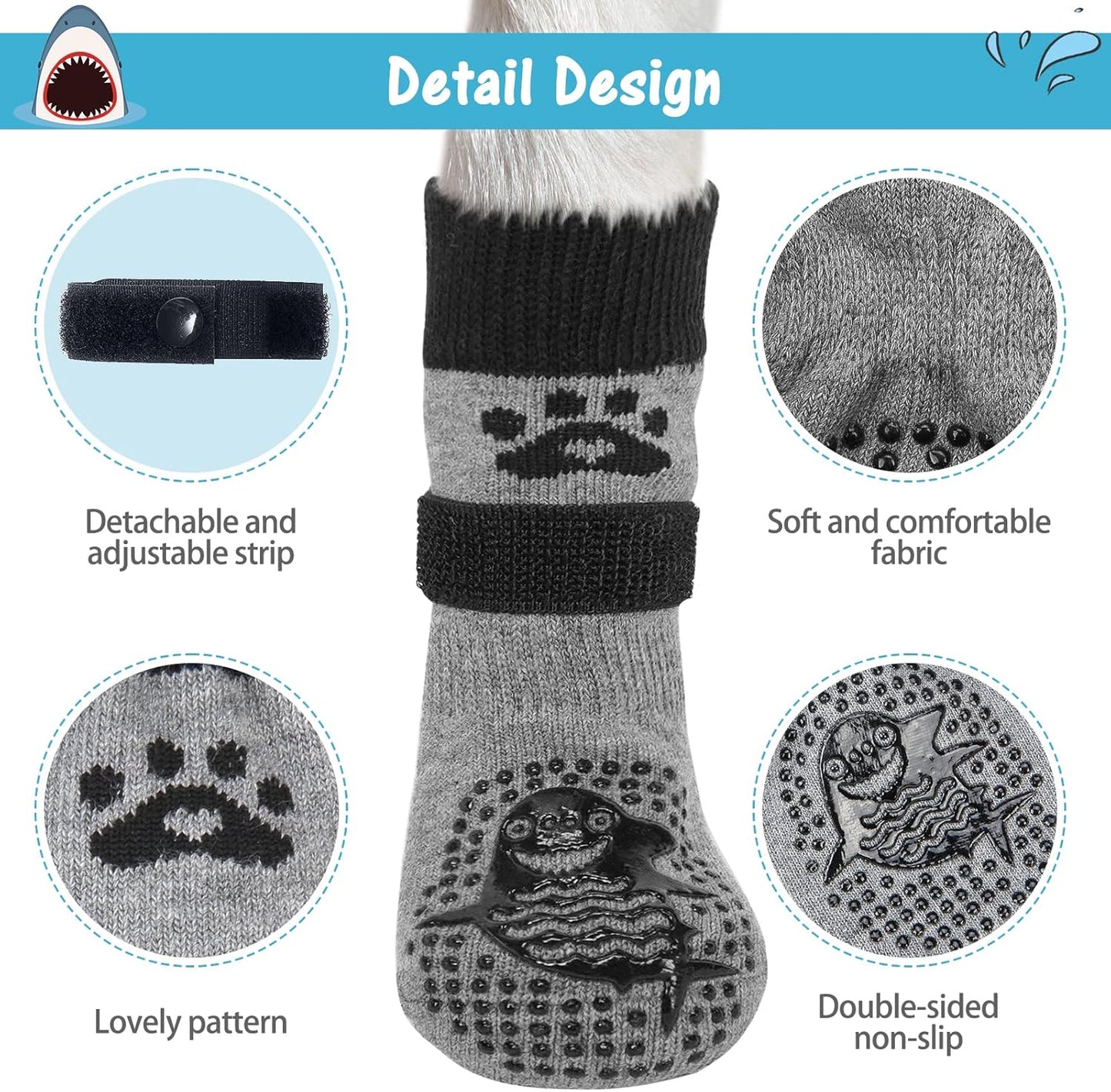 SCENEREAL 6Pcs Anti Slip Dog Socks to Prevent Licking Paws for Hot/Cold Pavement, Dog Grippy Socks for Hardwood Floors, Dog Shoes for Boots & Paw Protectors for Puppy Small Medium Large Senior Dogs
