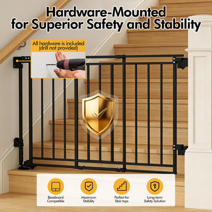 Baby Gate for Stairs & Doorways - Fits Openings 26 to 43 Inches Wide (Must Drill to Install) | 29" Extra Tall with No Bottom Bar | One-Handed Auto-Close Walk-Thru Gate for Kids & Pets, Black