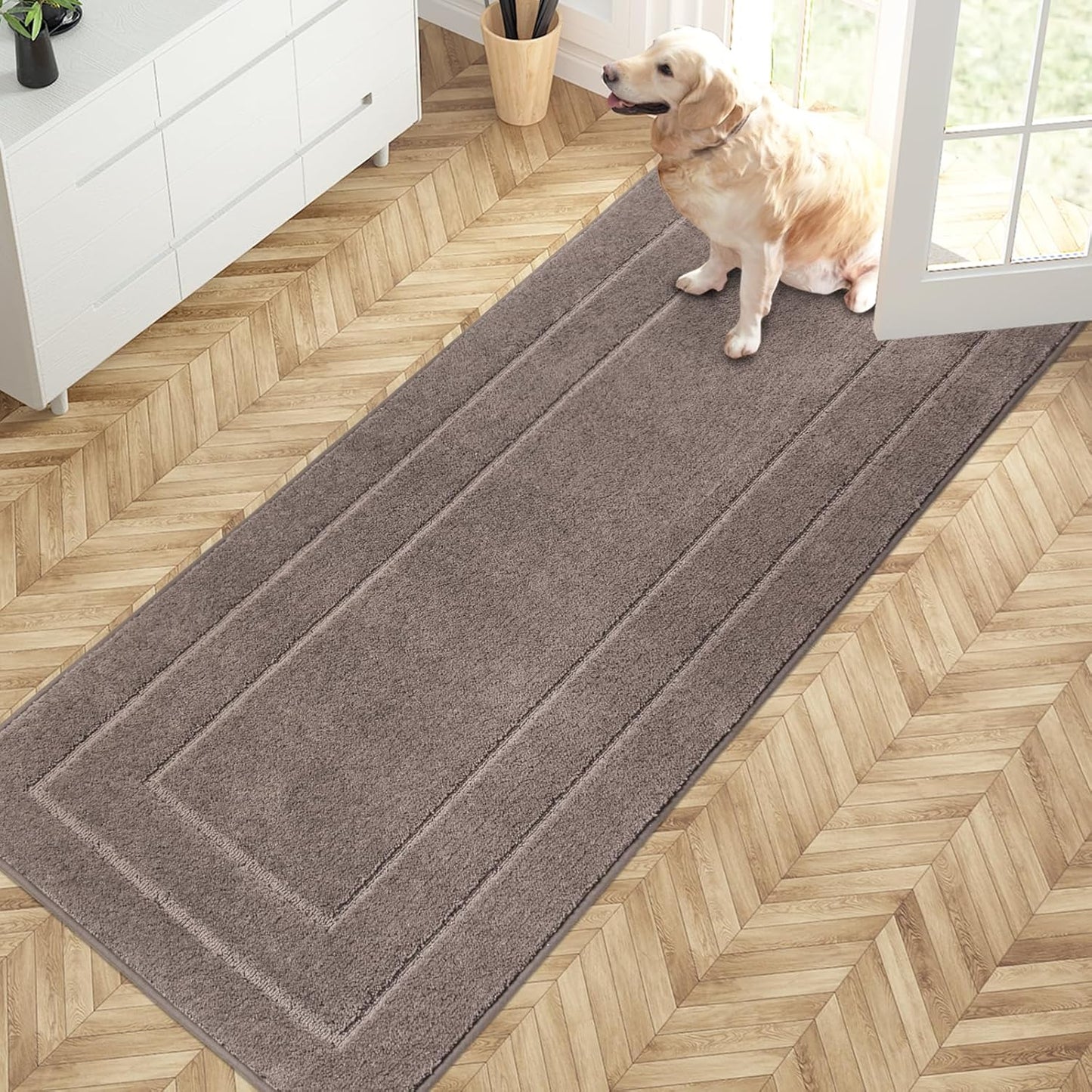 PURRUGS Dirt Trapping Door Mat 32" x 47", Non-Slip/Skid Machine Washable Entryway Rug, Dog Doormat, Super Absorbent Welcome Mat for Muddy Wet Shoes and Paws, Grayish Brown