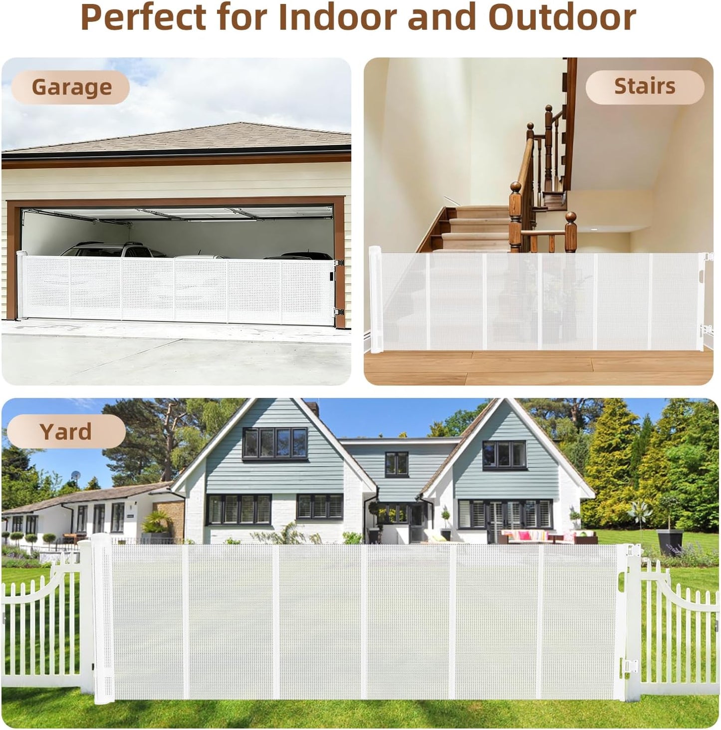 Retractable Baby Gate, 55 in Wide x 33 in Tall Mesh Dog Gate, Hardware Mounted Safety Gate with Double Lock for Doorways, Hallways, Indoor Outdoor, White
