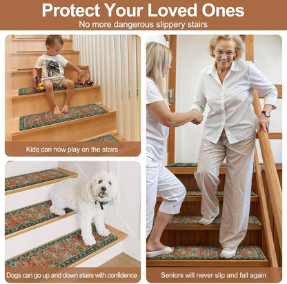 OJIA Extra Non-Slip Stair Treads for Wooden Steps 15PCS, 30"X8" Rubber Indoor Stair Runner Slip Resistant Stair Rugs Safety Mats for Dogs, Kids & Elders, Stairway Grip Step Treads, Gray