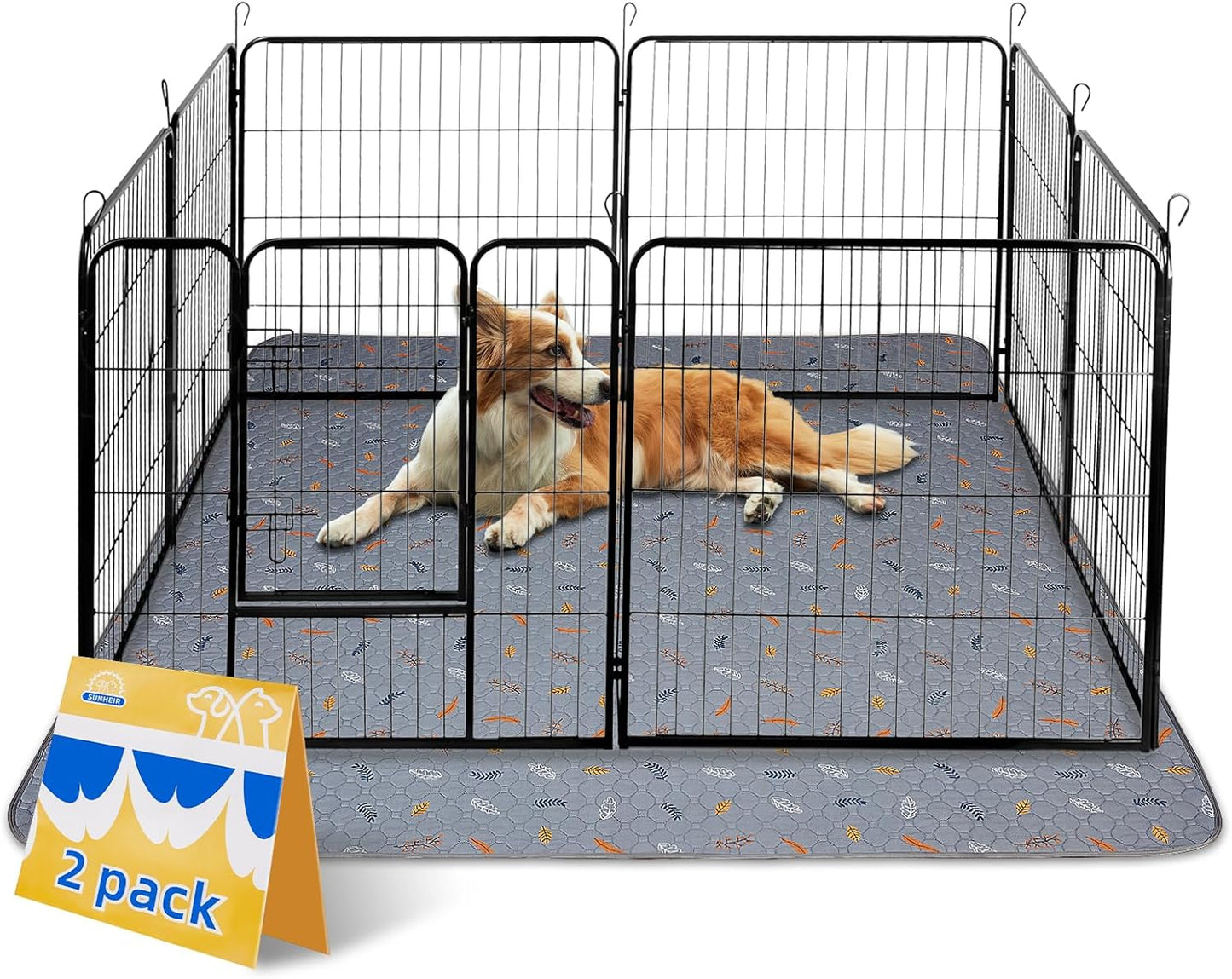 Sunheir Washable Pee Pads for Dogs Large 48" x 48" 2-Pack Reusable Puppy Pads Pet Training Pads, Absorb Dog Mats, Whelping Pad, Non-Slip Protects Against Urine Leakage (Leaves - Deep Grey, 48x48)