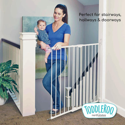 Toddleroo by North States - Easy Swing & Lock Baby Gate Series 2: Hardware Mounted Metal Safety for Stairs & Doorways - Adjustable 28.68 to 47.85 Inches Wide - 31 Inches Tall - Matte Bronze