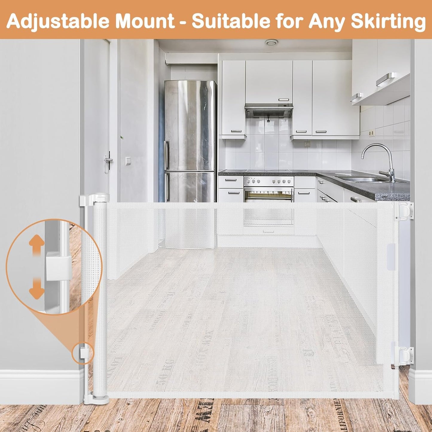 Retractable Dog Gate for The House 33" Tall X 55" Wide Mesh Baby Gate Retractable Baby Gates for Doorways Scratch-Resistant Outdoor Dog Gates Indoor Prevent Kids or Pets from Crawling Under, Gray
