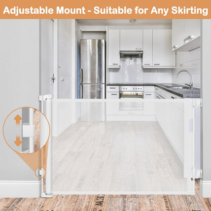 Retractable Dog Gate for The House 33" Tall X 55" Wide Mesh Baby Gate Retractable Baby Gates for Doorways Scratch-Resistant Outdoor Dog Gates Indoor Prevent Kids or Pets from Crawling Under, Gray