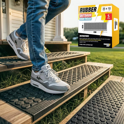 Rubber Stair Treads Outdoor 48"x10" 4-Pack - Heavy-Duty Outdoor Stair Treads Non-Slip Weather Resistant - Exterior Rubber Mats for Wooden Steps - Anti Slip Step Covers by Thunder Grip