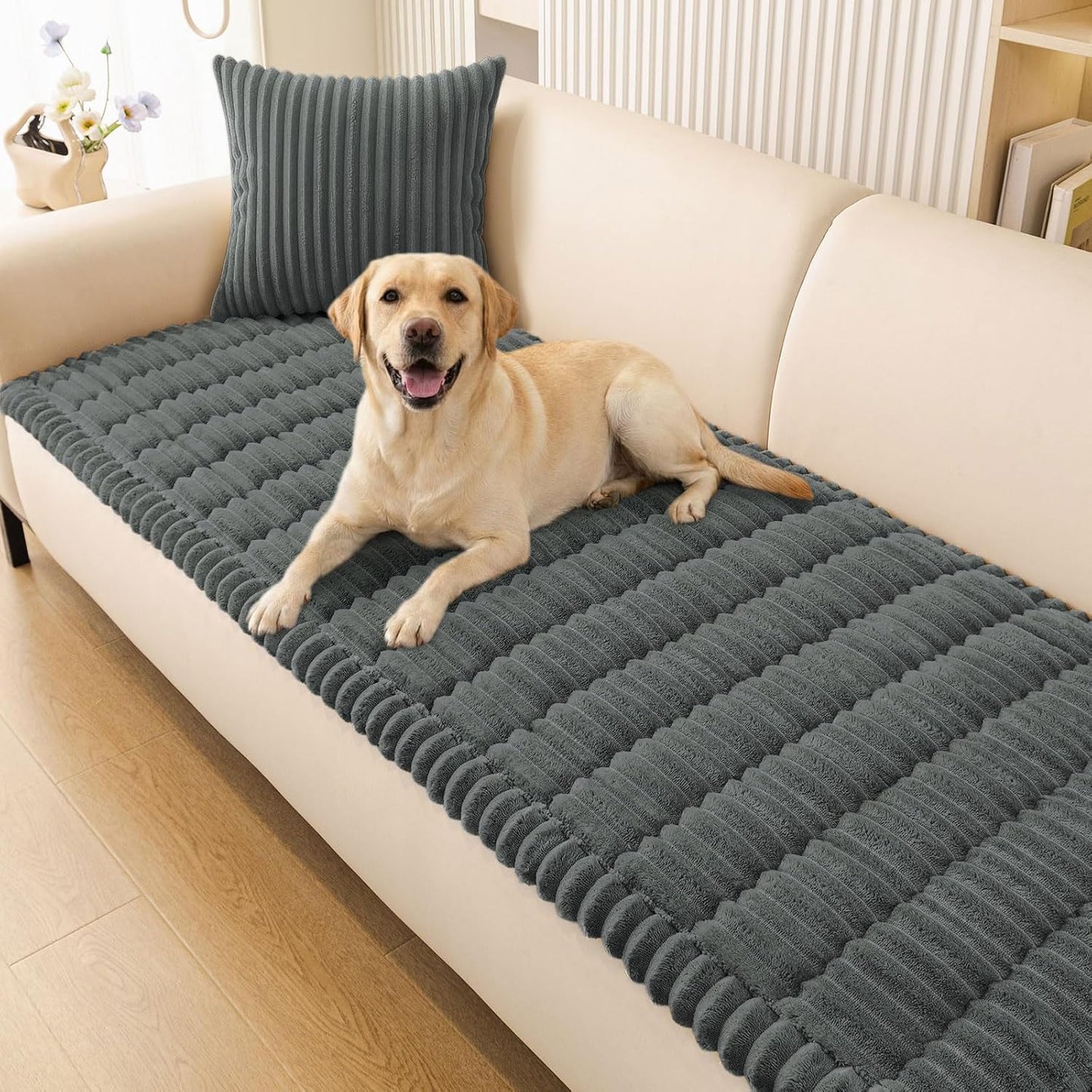 Smiry Couch Cover for Dogs, Non Slip Washable Sofa Protector for Pets, Soft Furniture Cover for Leather & Fabric Couches, Cozy Protect Against Fur, Dirt & Everyday Messes (Dark Grey, 27.6" x 59")