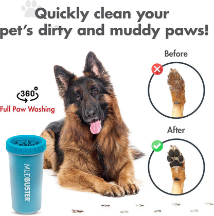Dexas MudBuster Medium Dog Paw Cleaner in Fuchsia - Fits 1.5"-2.5" Wide Paws, Portable Paw Washer for Muddy Paws, Dog Paw Cleaning Cup with Gentle Silicone Bristles, Quick Clean Pet Paw Washer
