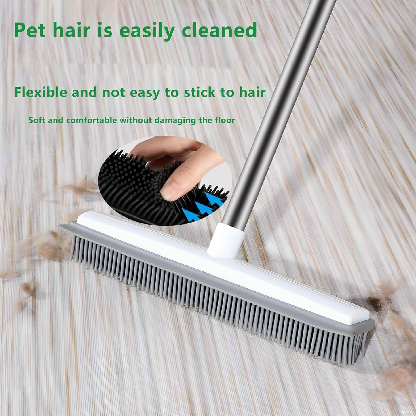 Pet Broom,Pet Hair Removal Broom, Rubber Carpet Broom Dog Hair Broom, Hair Broom for Carpet, Adjustable Handle Carpet Rake for Pet Hair Removal (Black)