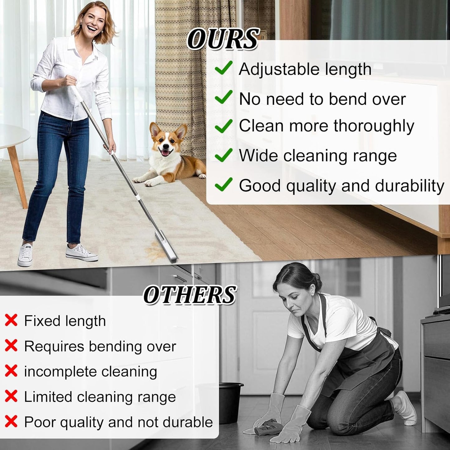 Enmaipet Carpet Rake for Pet Hair Removal, Reusable Pet Hair Remover with 48” Adjustable Long Handle, Pet Hair Remover Gloves, Dog Hair Rake Brush for Rugs, Mats, Couch, Furniture