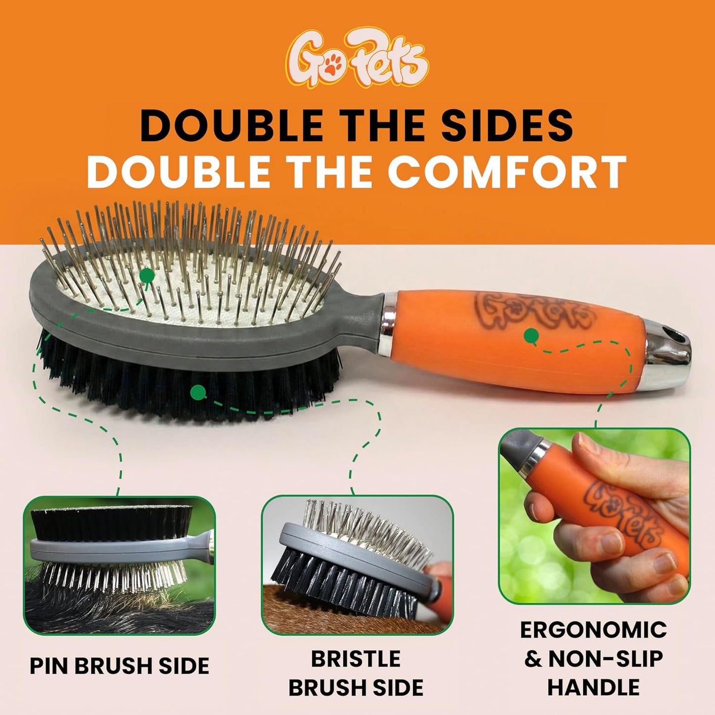 GoPets Small Pin Slicker Brush, Easy-Groom Pin Comb for Tangles & Shedding, Rounded Safety Tips, Dematting Brush for Short & Long Hair Cats, Dogs & Furry Pets, Ideal for Sensitive, Hard-to-Reach Areas