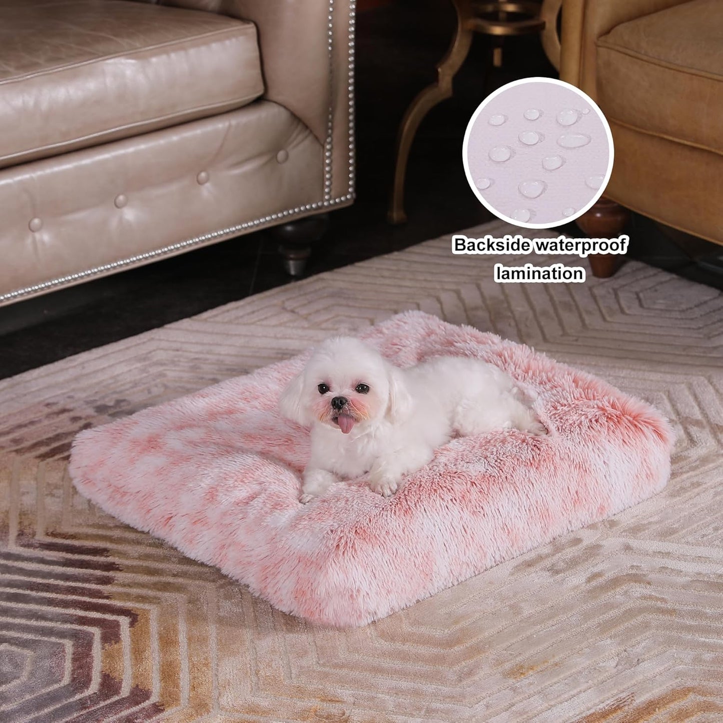 Bedfolks Waterproof Dog Crate Bed, Plush With Removable Washable Cover, Faux Fur Crate Pad for Medium Dogs, Fluffy Kennel 29"x21", Dark Grey