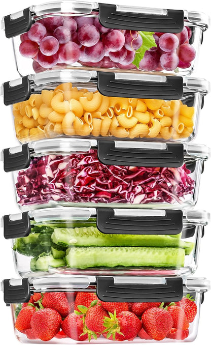 Skroam 10 Pack Glass Meal Prep Containers, 22 OZ Glass Airtight Food Storage Containers with Lids, Pantry Kitchen Storage Containers for Lunch, Food Storage, Meal Prep, Lunch Bento Boxes