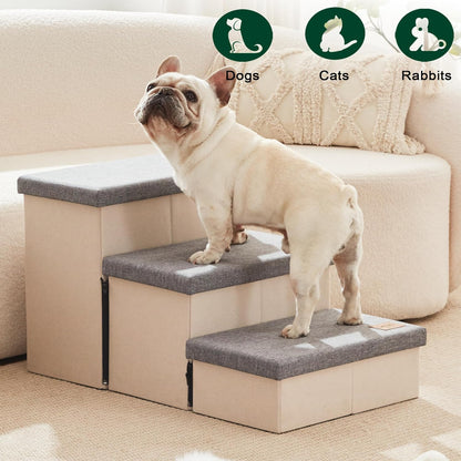 Love's cabin Dog Stairs with Storage 13" H, Foldable Pet Stairs for Small Medium or Large Dogs, Cat Puppy Steps Ramp with Zip up to 150 lbs, Solid Grey, 2 Steps