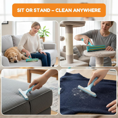 3-in-1 Carpet Rake for Pet Hair Removal, Upgraded Rug Scraper with 61" Thickened Handle & 10" Handheld Grip, Dual-Metal Edge Dog Hair Remover for Carpet, Couch, Furniture & Car