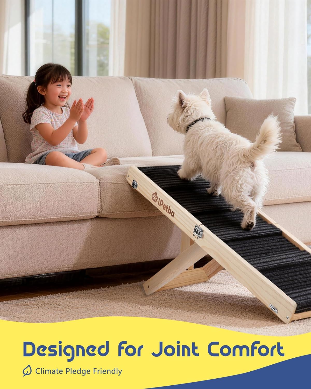 Dog Ramp for Bed & Couch for Small & Medium Dogs - Joint-Friendly, Anti-Slip, Adjustable, Odor-Free, Up to 70 lbs
