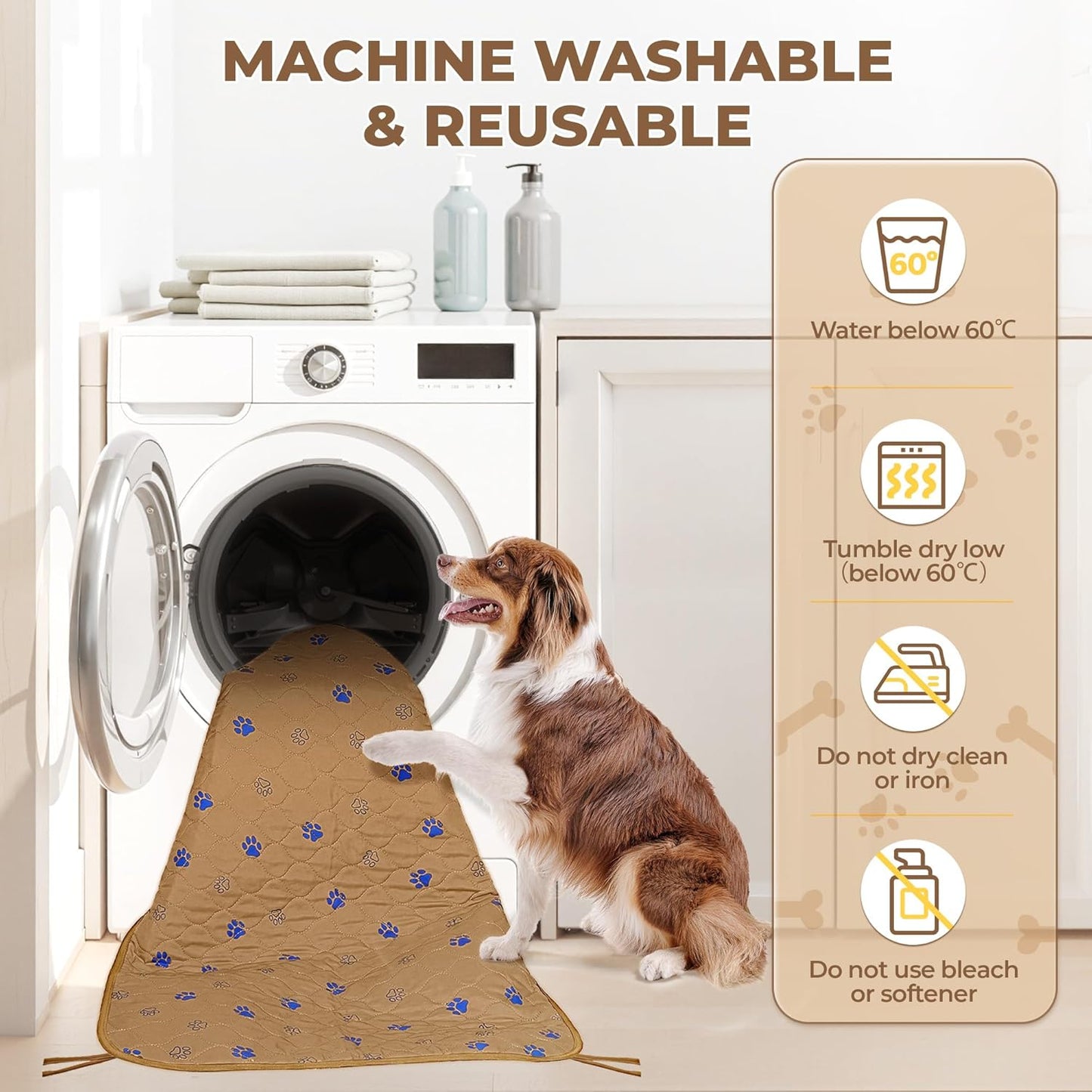 Fostanfly Washable Pee Pads for Dogs, 2 Pack Large 36"x41" Ultra-Absorbent and Leak-Proof Non-Slip Reusable Potty Training Pads for Dogs, Cats, Puppy, Potty Training of Add 8 Lanyards