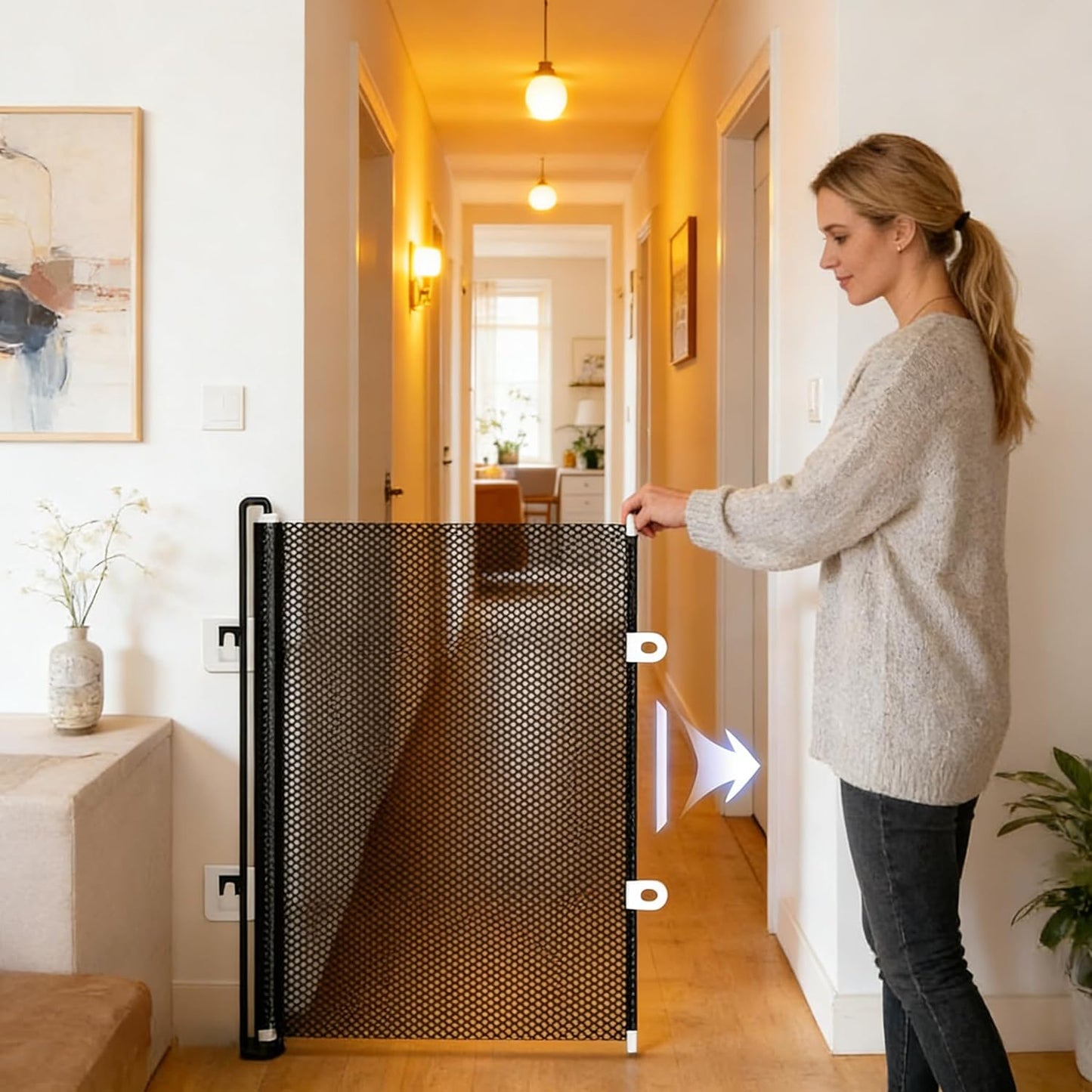 Generic 33" Tall Retractable Dog Gate, Extends up to 55" Wide No Drilling Retractable Gate, Retractable Dog Gate Indoor for Stairways, Indoor & Outdoor Use.