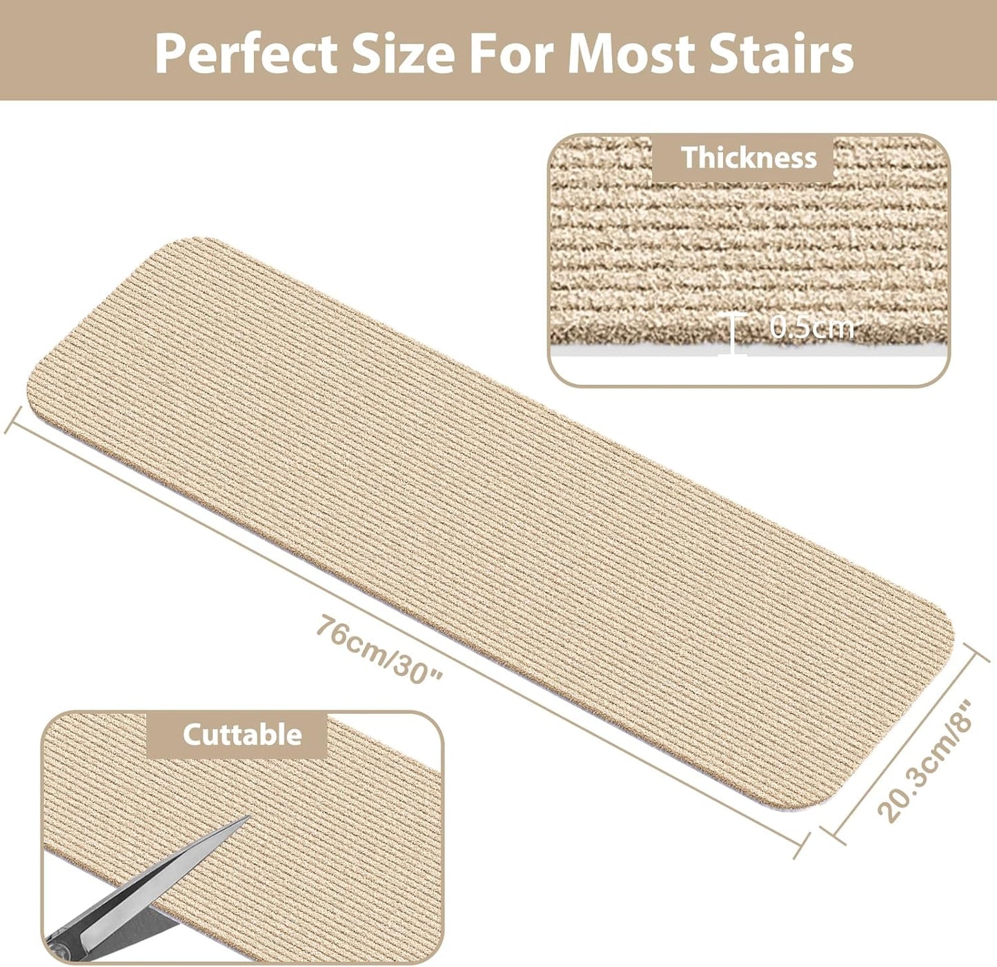 Fixmend Stair Treads Non Slip for Wooden Steps, 8" X 30" (15-Pack) Stair Runner Carpet Treads Indoor with Reusable Adhesive, Stairslide Carpets Rugs Safety Mats for Elders, Kids & Dogs, Dark Grey Leaf