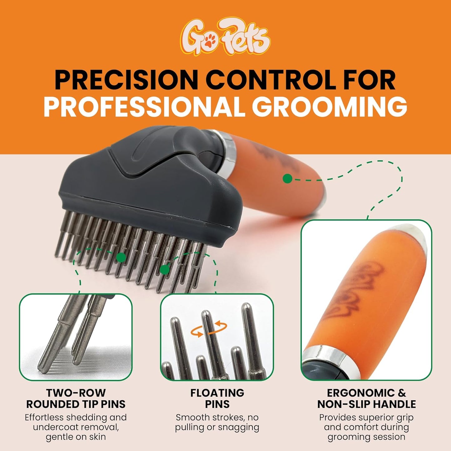 GoPets Self-Cleaning Slicker Brush for Dogs & Cats, Deshedding & Dematting Comb with Retractable Bristles, Undercoat Tool for Long Haired Dogs, Non-Slip Handle, Detangler for Mats & Shedding Fur