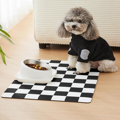 Checkered Dog Feeding Mat, Absorbent Mats for Dog Food and Water Bowl, Dispenser, Retro Aesthetic Khaki Beige Checkerboard Pet Placemat for Dogs, Cats, Puppy Accessories, 12" X 19”