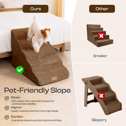Extra Wide Dog Stairs for Large Dogs Up to 80lbs, 25" Pet Steps for High Bed with Washable Cover, 5-Step Foam Bed & Couch Ladder for Small Medium Dogs & Senior Cat, Gray