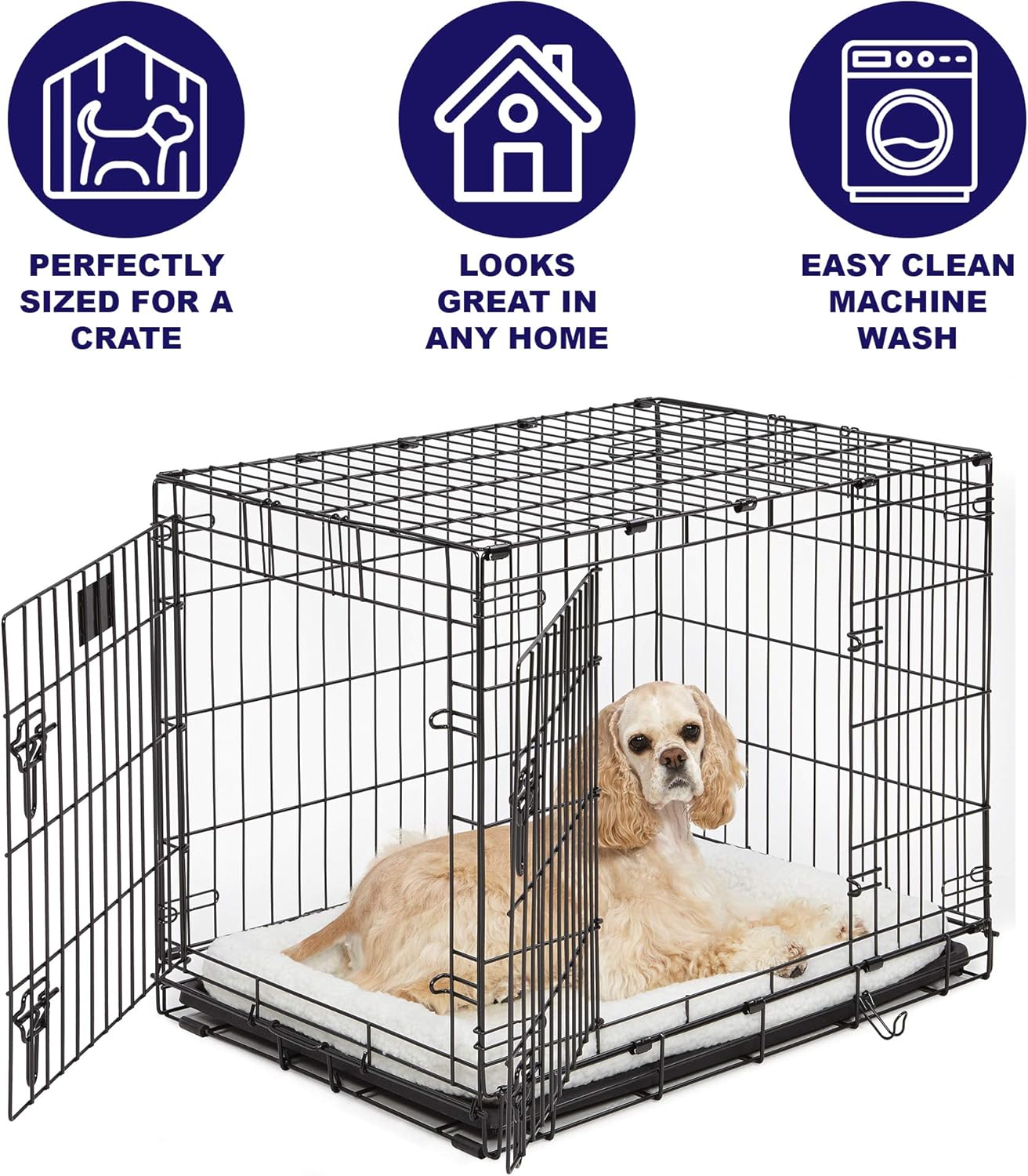 MidWest Homes for Pets QuietTime Dog Bed - White Fleece Bolster, Ultra-Soft and Machine Washable, Fits 24-Inch Crates and Carriers, for Small Breed Dogs