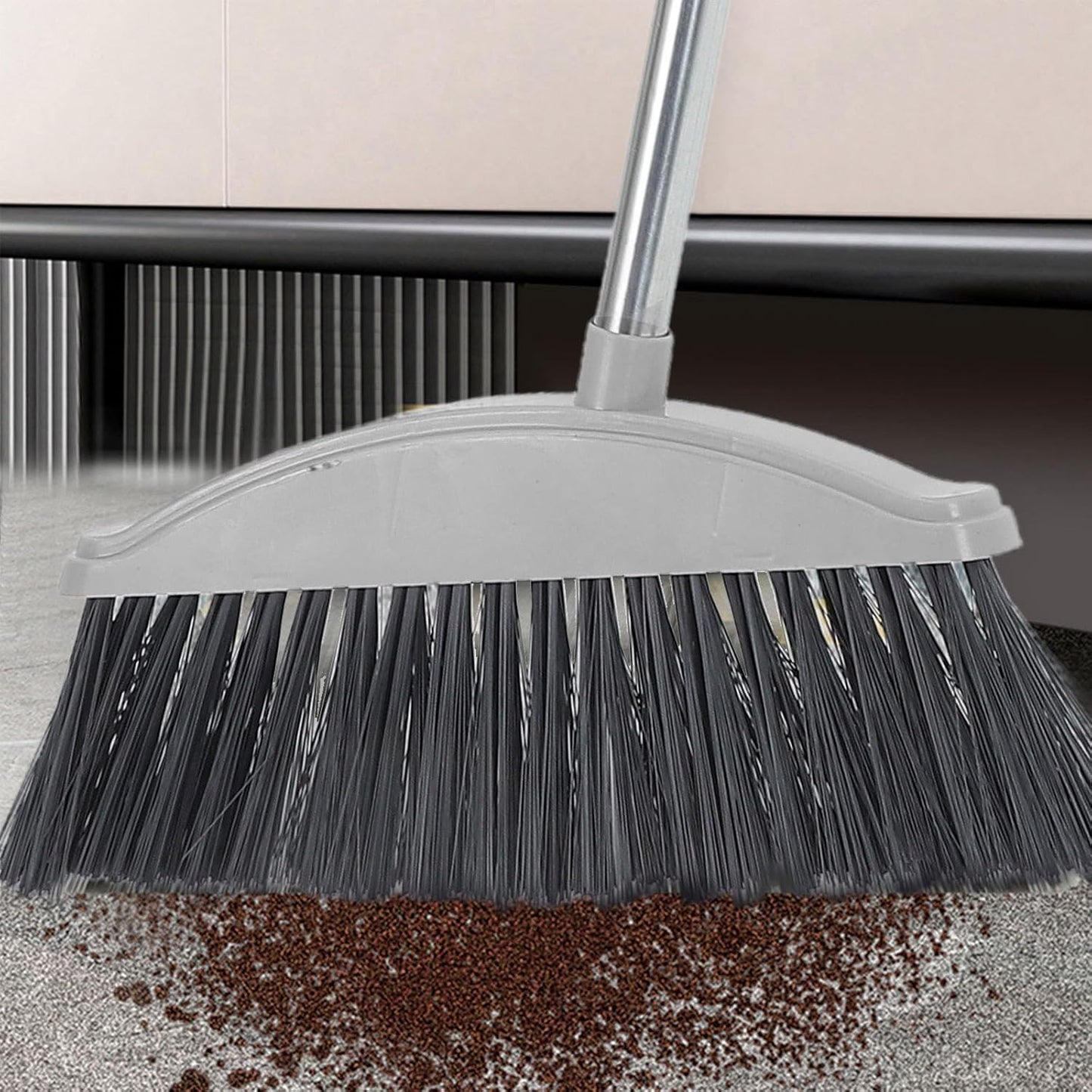 BESTonZON Pet Hair Broom with Large Plastic Angle Head Household Sweep Broom for Indoor and Outdoor Floor Cleaning Nordic Gray Long Handle for Efficient Hair and Garbage Removal