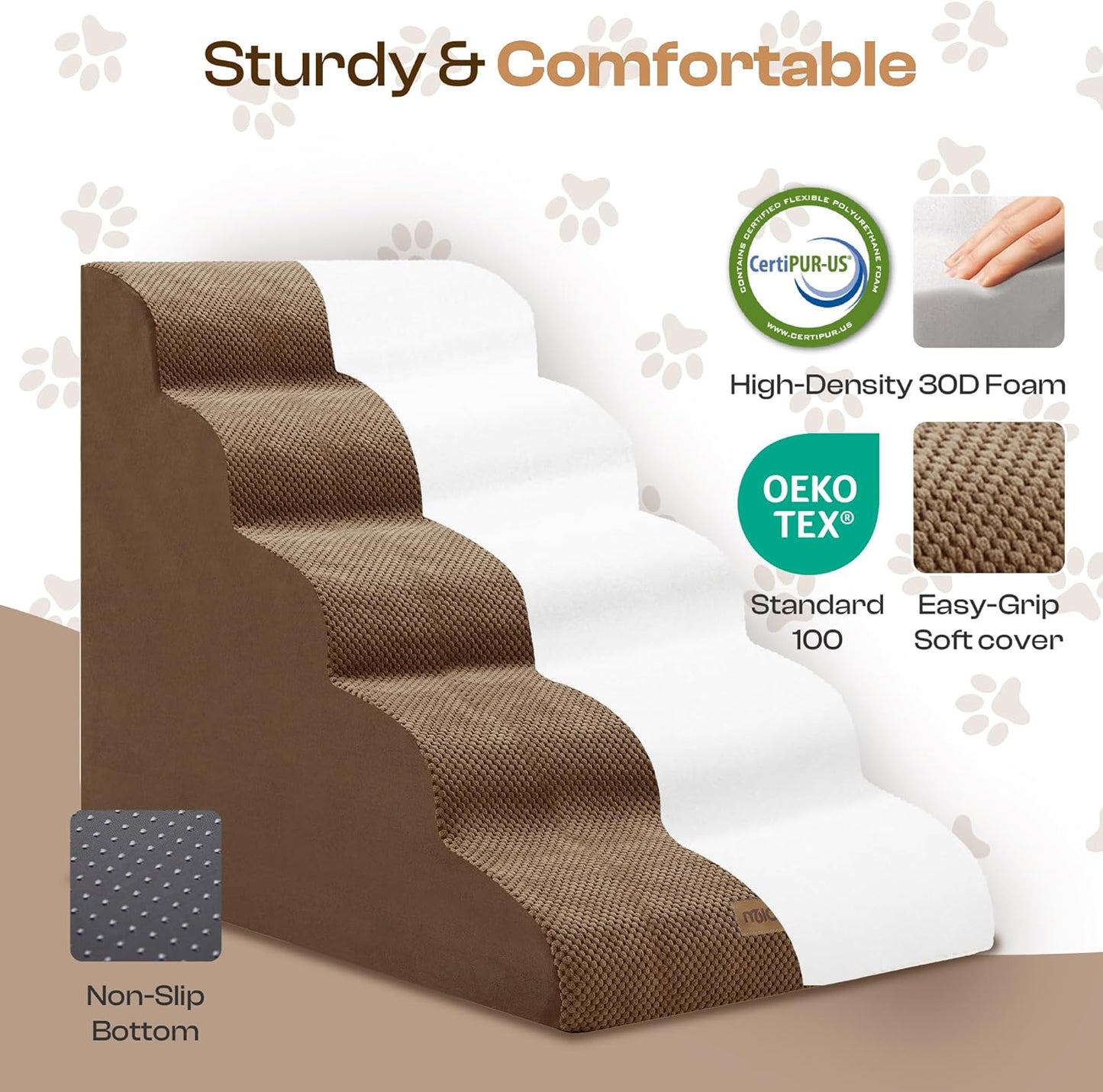 Extra Wide Dog Stairs for Large Dogs Up to 80lbs, 25" Pet Steps for High Bed with Washable Cover, 5-Step Foam Bed & Couch Ladder for Small Medium Dogs & Senior Cat, Gray