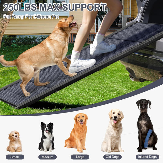 Dog Ramp for Car 71" Extra Long & 17.2" Wide Folding Dog Ramps for Large Dogs with Non-Slip Rug Surface Portable Dog Car Ramp for SUV Car & Truck, Outdoor Dog Ramp Up to 270 LBS