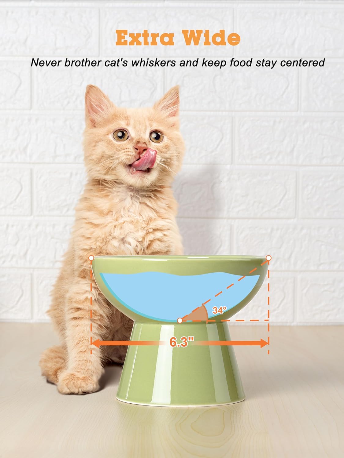 LoeJan Elevated Cat Food and Water Bowls Set, Extra Wide and Raised Ceramic Bowls, Anti-Vomit Whisker-Free Pressure Cat Feeder for Kittens to Adult Cats and Small Dogs (White, Water Bowl)