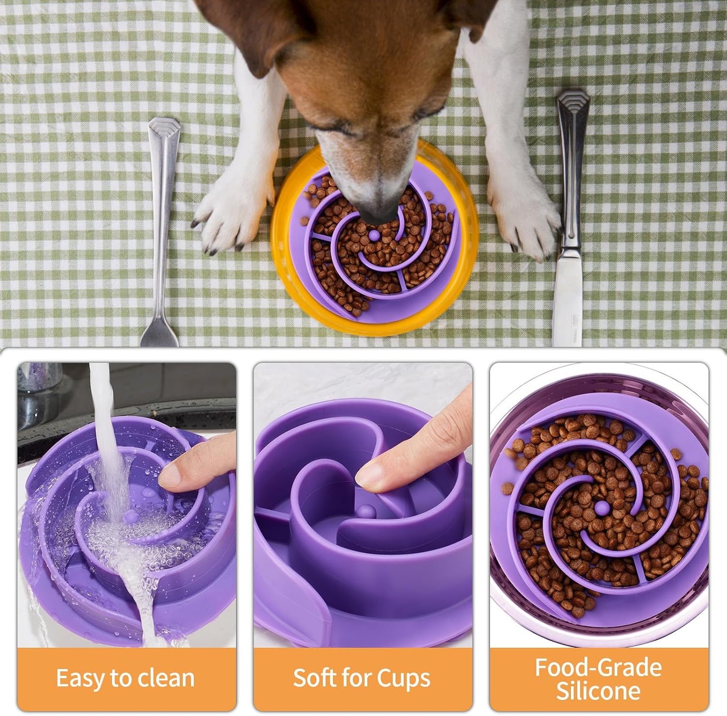 Slow Feeder Dog Bowls Insert, Bestalk Soft Silicone Slow Eating Feeder Insert with Suction Cups for Small, Medium and Large Dogs, Fit into Basic and Elevated Dog Bowls, Dark Blue